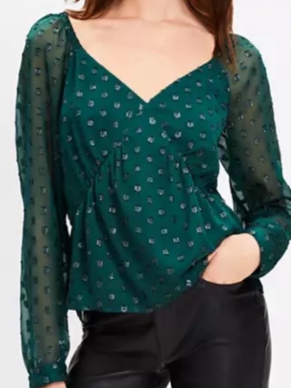 LOFT Green Shimmer Clip Long Sleeve Top, Size L, NWT